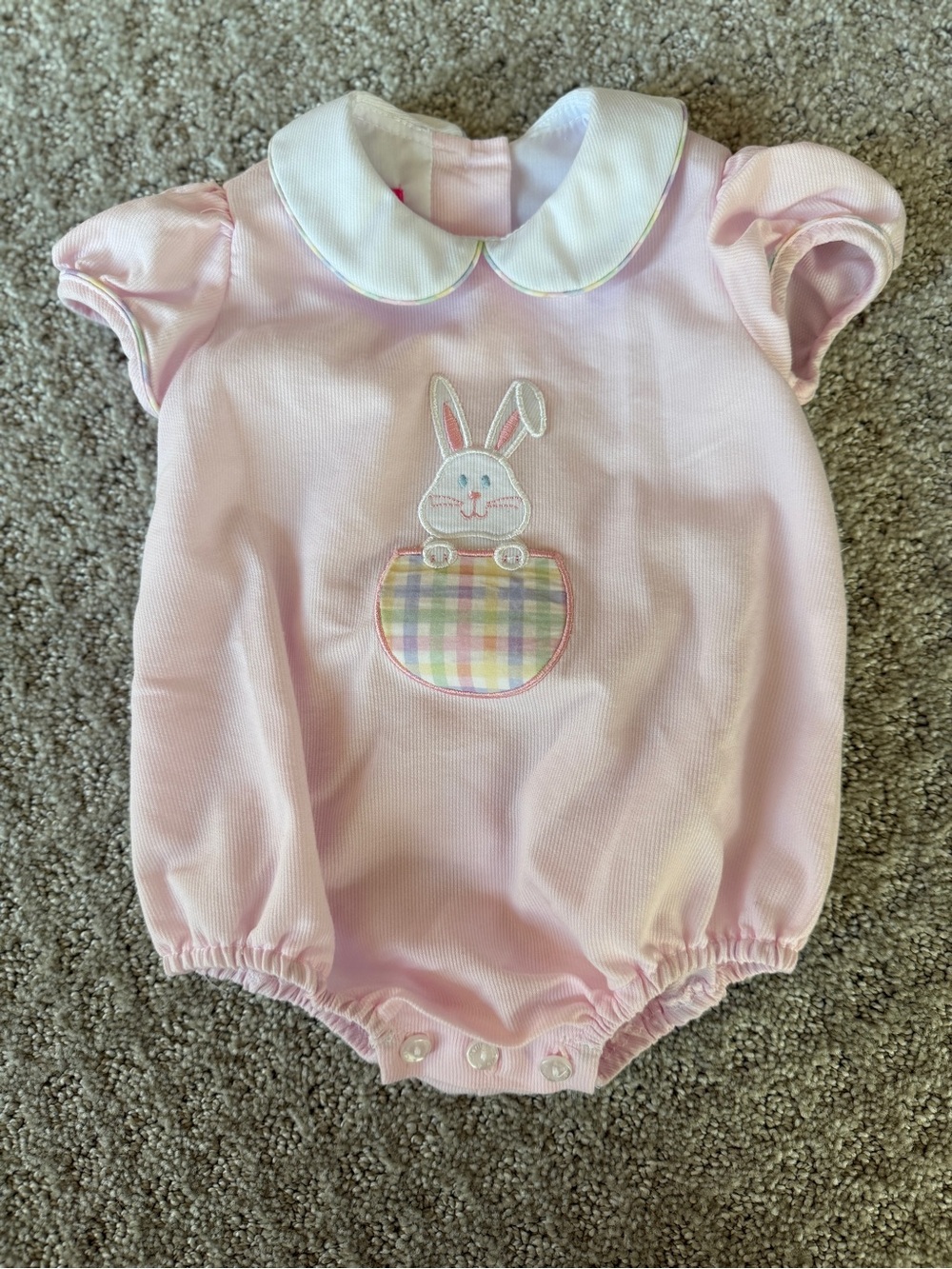 Pink Baby Bunny Romper with Peter Pan Collar